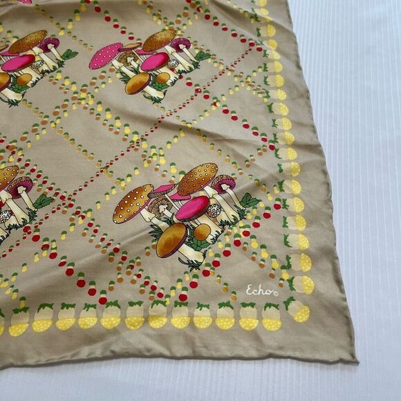 NWT Echo Mod VTG Mushroom Silk Scarf NOS - Picture 5 of 8